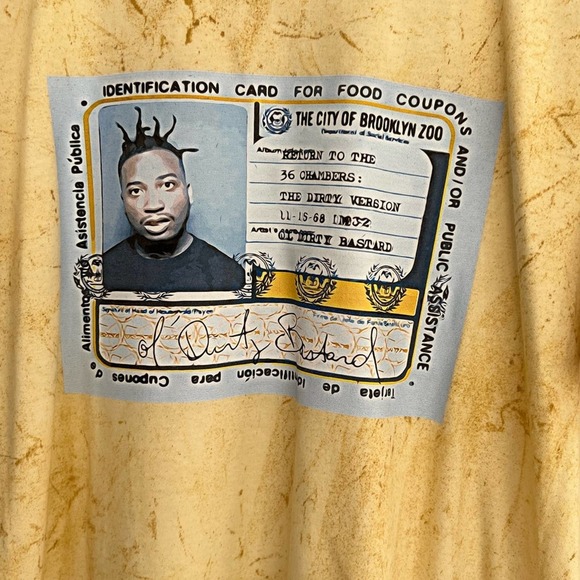 MENS OL DIRTY BASTARD ODB FOODSTAMP COLORBLAST TYE DYE CITRINE SHIRT SIZE LARGE - Picture 6 of 6